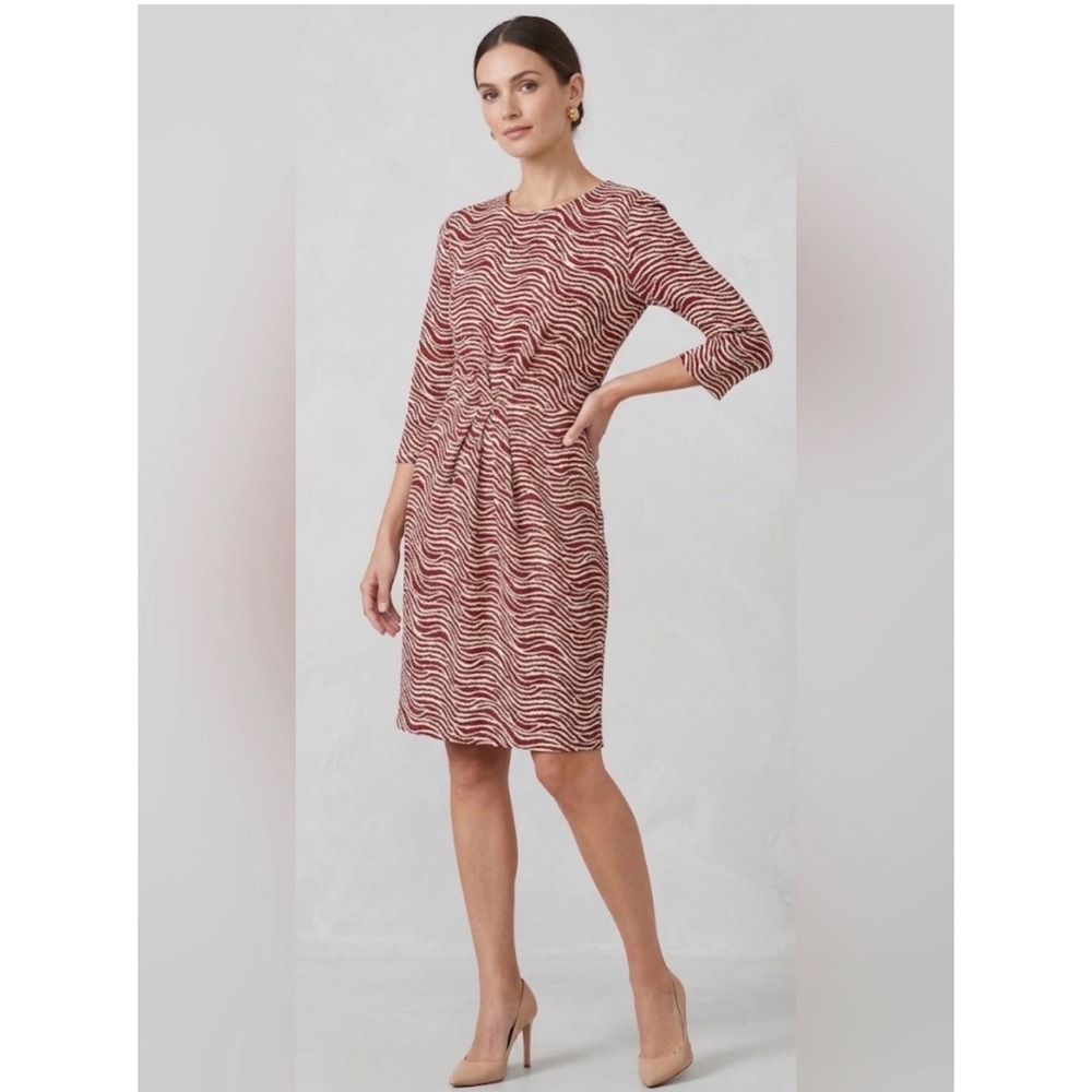 J McLaughlin Womens M Catalina Cloth Rust Ivory Zebra Fit Flare Dress Equestrian